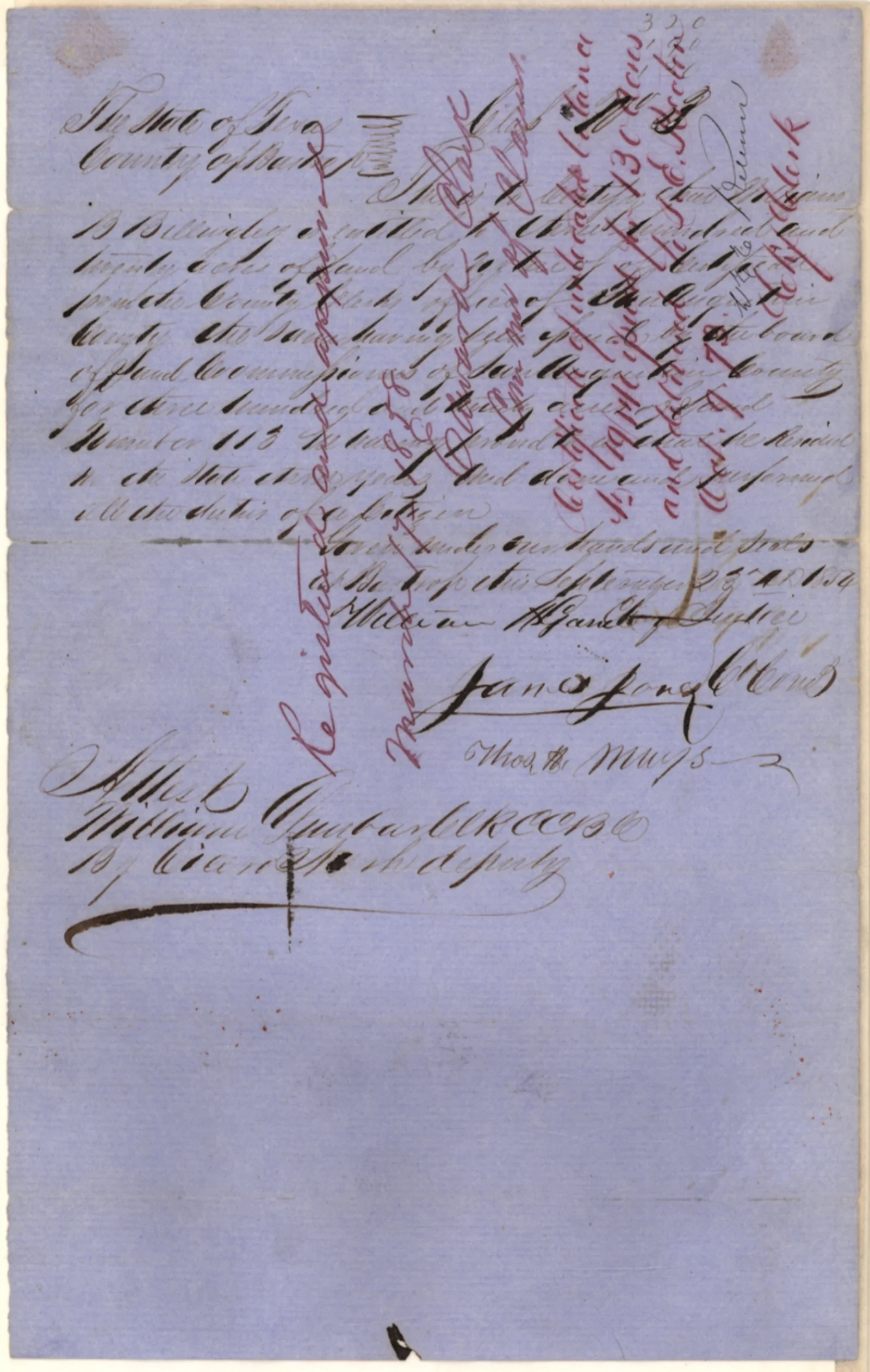 Billingsley, William B Original Cursive Land Grant & Field Notes (Bastrop County, Abstract A-105)